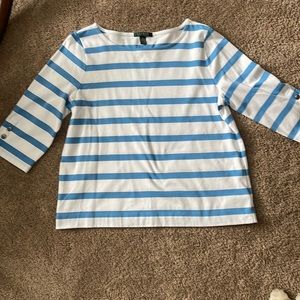 Lauren Ralph Lauren Blue and white striped top 3/4 length sleeve